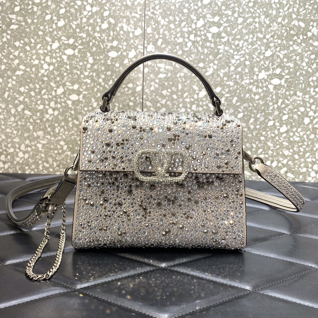 Valentino Garavani Vsling Mini Handbag Entirely Covered in Beige Rhinestones 